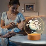 Luce notturna LED personalizzata con nome animale astronauta e design dell'universo base in legno regalo di compleanno per bambini