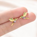 Personalized Hummingbird Birthstone Zircon Stud Earrings Dainty Jewellery Birthday Anniversary Gift for Women Hummingbird Lovers