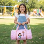 Personalisierte Cartoon Figur Kinder Seersucker Sporttasche mit Namen und Geburtsblume Reisezubehör Geburtstag Geschenk für Jungen Mädchen