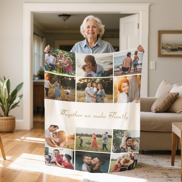 Personalisierte 12 Fotos Collage Super weiche Decke mit Text Weihnachten Thanksgiving Day Geschenk für Familie Freund