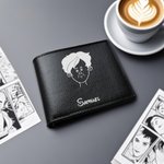 Personalized Comic Style Character Foldable PU Leather Wallet with Name Anniversary Birthday Christmas Gift for Man