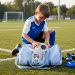 Personalized Cartoon Character Birth Flower Kid Seersucker Duffle Bag Overnight Sports Travel Essentials Birthday Gift for Boys Girls