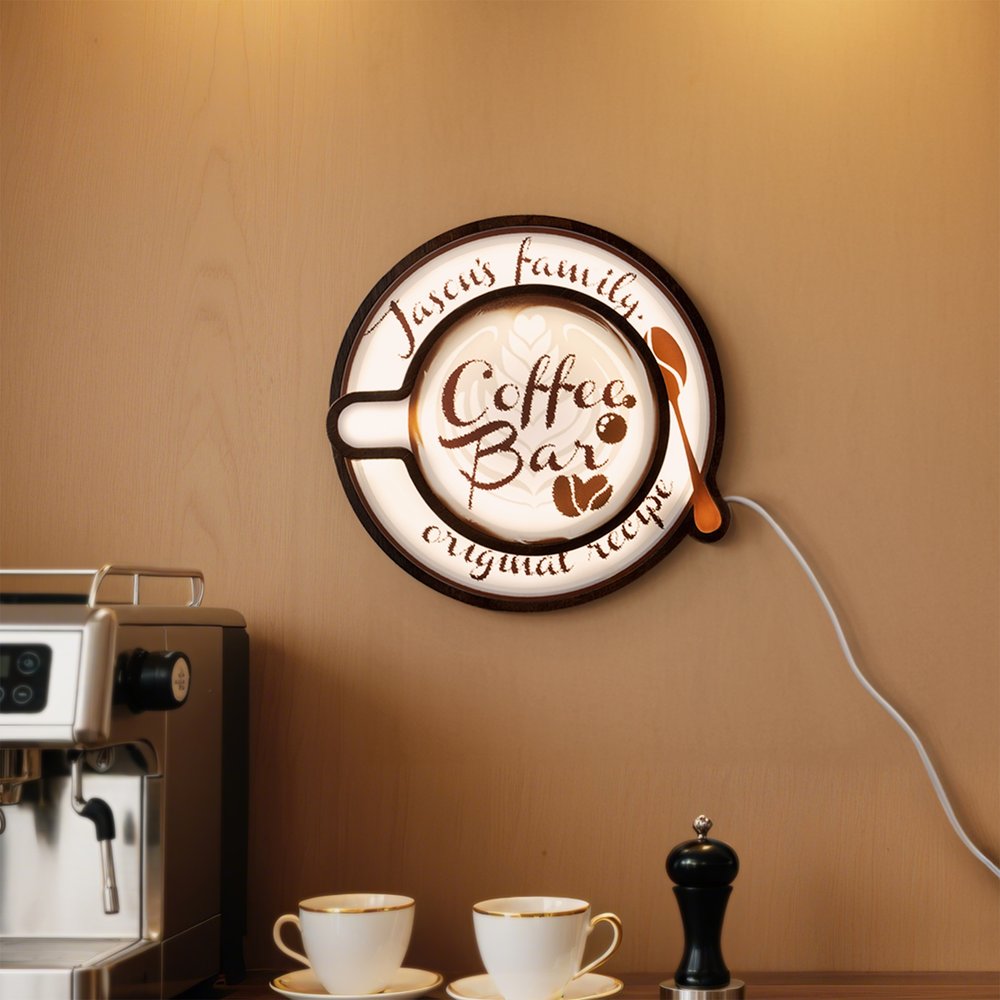 Personlig Latte art Cappuccino 3D kaffekopp Omgivande LED-ljus med texter Hem Kaffe Bar Dekor Öppning Födelsedagspresent för kaffeälskare
