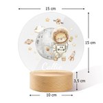 Luce notturna LED personalizzata con nome animale astronauta e design dell'universo base in legno regalo di compleanno per bambini