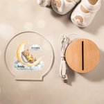 Personalizzato Luna Stelle Animali Carini Luce Notturna LED con Nome Data e Base in Legno Decor Asilo Nido Compleanno Baby Shower Regalo per Bambini