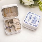 Personalized Toile De Jouy Birth Flower Bible Chapter Name PU Leather Jewelry Box Birthday Christmas Gift for Christians Women