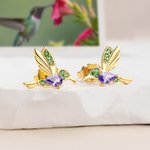 Personalized Hummingbird Birthstone Zircon Stud Earrings Dainty Jewellery Birthday Anniversary Gift for Women Hummingbird Lovers