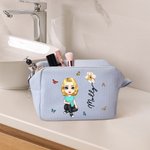 Personalized Birth Flower Cartoon Character Multicolour Makeup Bag with Name and Zipper Travel Essentials Wedding Party Birthday Gift for Women