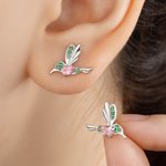 Personalized Hummingbird Birthstone Zircon Stud Earrings Dainty Jewellery Birthday Anniversary Gift for Women Hummingbird Lovers