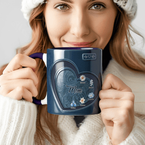 Personalised Vintage Heart Birth Flower 11 oz Ceramic Mug with 1-12 Names and Title Birthday Christmas Gift for Mom Grandma