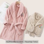Personalisierter Flauschiger Cartoon Motiv Stickerei Kinderbademantel aus Fleece mit Namen Geburtstag Geschenk für Jungen Mädchen Kinder