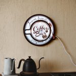Personalizado Latte arte Cappuccino 3D Taza de café Luz LED ambiental con textos Inicio Café Bar Decoración Apertura Cumpleaños Regalo para los amantes del café