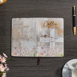 Personalised Watercolour Flower Cross PU Leather Church Notebook with Name and 100 Line Pages for Birthday Religious Gift for Women Christian