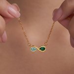 Personalised Double Birthstone Infinity Necklace Dainty Jewellery Wedding Birthday Gift for Couple Friend Women