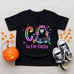 Personalized Cute Colorful Neon Boo Ghost Kid Black T-shirt Sweatshirt with Name Halloween Party Gift for Boys Girls