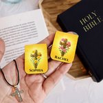 Personligt kors och födelseblomma PU-läder Magnetiskt bokmärkesklämma med namn Födelsedag Dopgåva för kristna bokmalar