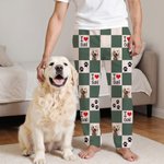 Personalised Cute Paw Checkerboard Print 1-4 Pet Photos Drawstring Long Pyjama Bottoms with Name Birthday Gift for Pet Lovers Owners