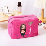 Personalized Birth Flower Cartoon Character Multicolour Makeup Bag with Name and Zipper Travel Essentials Wedding Party Birthday Gift for Women