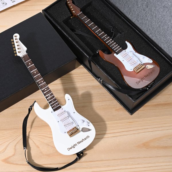 Personalised Multicolour Mini Guitar with Strap Display Ornament with Engraved Name Case Home Decor Birthday Gift for Guitarist Music Lover