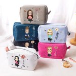 Personalized Birth Flower Cartoon Character Multicolour Makeup Bag with Name and Zipper Travel Essentials Wedding Party Birthday Gift for Women