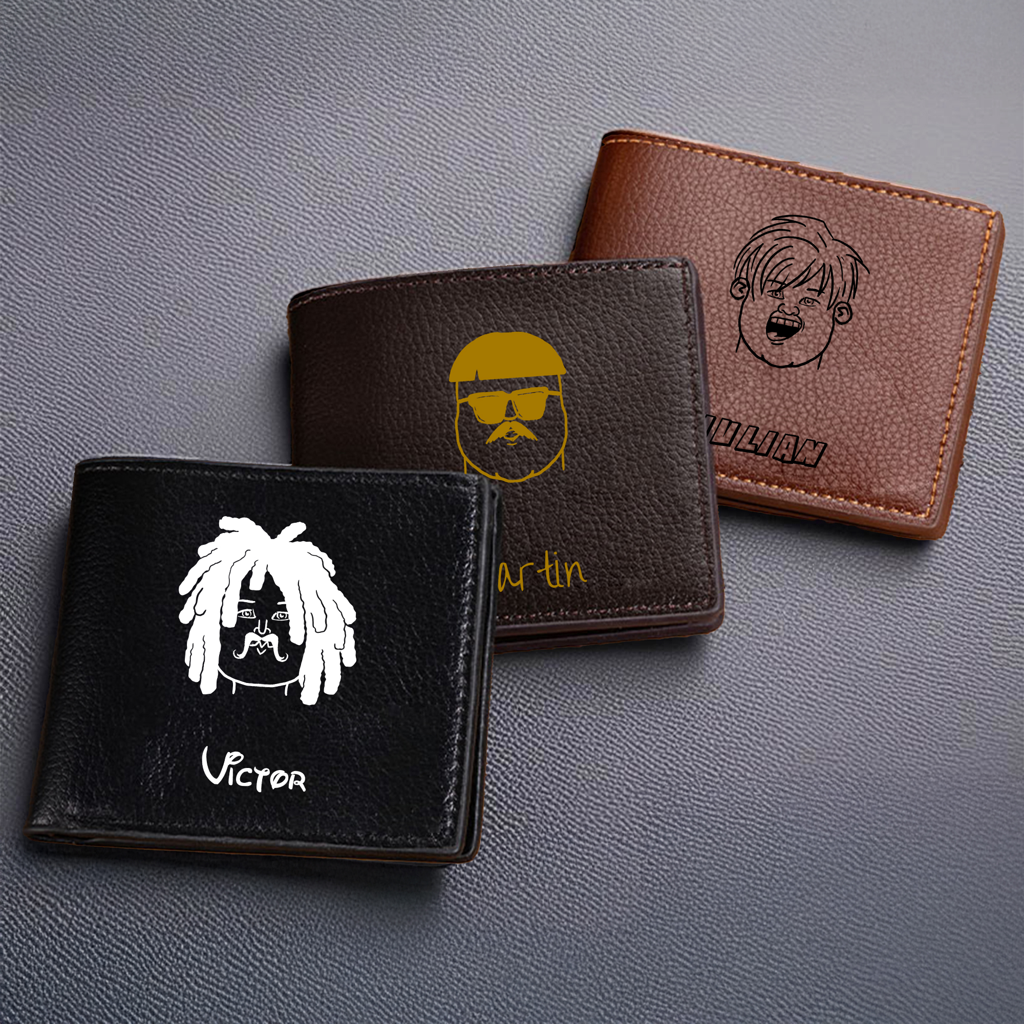 Portefeuille Pliable en Cuir PU Personnalisé avec Nom et Visage du Personnage Style de Dessin Animé Anniversaire Cadeau de Noël pour Homme
