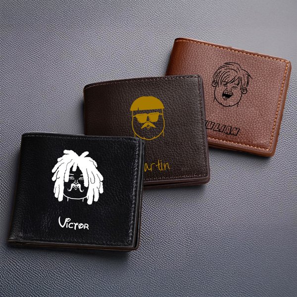 Personalised Comic Style Character Foldable PU Leather Wallet with Name Anniversary Birthday Christmas Gift for Man