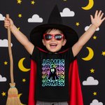 Personalized Cute Colorful Neon Boo Ghost Kid Black T-shirt Sweatshirt with Name Halloween Party Gift for Boys Girls
