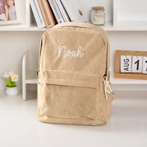 Personalised Multicolor Corduroy Toddler School Bag with Embroidered Name Birthday Back to School Gift for Kids Toddlers