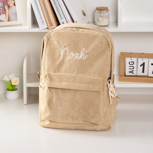 Sac d'école personnalisé en velours côtelé multicolore avec nom brodé Cadeau d'anniversaire de rentrée scolaire pour les enfants tout-petits