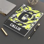Personalized Stripes Camo A5 Spiral Notebook with Name Initial and 120 Pages Christmas Back to School Gift for Kids Students