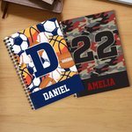 Personalized Stripes Camo A5 Spiral Notebook with Name Initial and 120 Pages Christmas Back to School Gift for Kids Students
