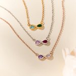 Personalised Double Birthstone Infinity Necklace Dainty Jewellery Wedding Birthday Gift for Couple Friend Women