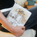 Personalised Watercolour Flower Cross PU Leather Church Notebook with Name and 100 Line Pages for Birthday Religious Gift for Women Christian