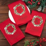 Personalized Christmas Wreath 100% Cotton Red Table Napkin with Initial and Name Table Decor Christmas Gift for Family Friend