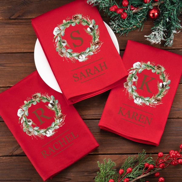 Tovagliolo rosso personalizzato in 100% cotone con iniziale e nome decorazione natalizia per la tavola regalo di Natale per famiglia e amici