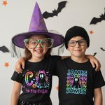 Personalized Cute Colorful Neon Boo Ghost Kid Black T-shirt Sweatshirt with Name Halloween Party Gift for Boys Girls
