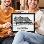 Maison Personnalisée Photo Ligne Broderie Encadrée Peinture avec Texte Décoration murale Anniversaire Pendaison de crémaillère Mariage Cadeau de Noël pour les Amis