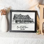 Maison Personnalisée Photo Ligne Broderie Encadrée Peinture avec Texte Décoration murale Anniversaire Pendaison de crémaillère Mariage Cadeau de Noël pour les Amis