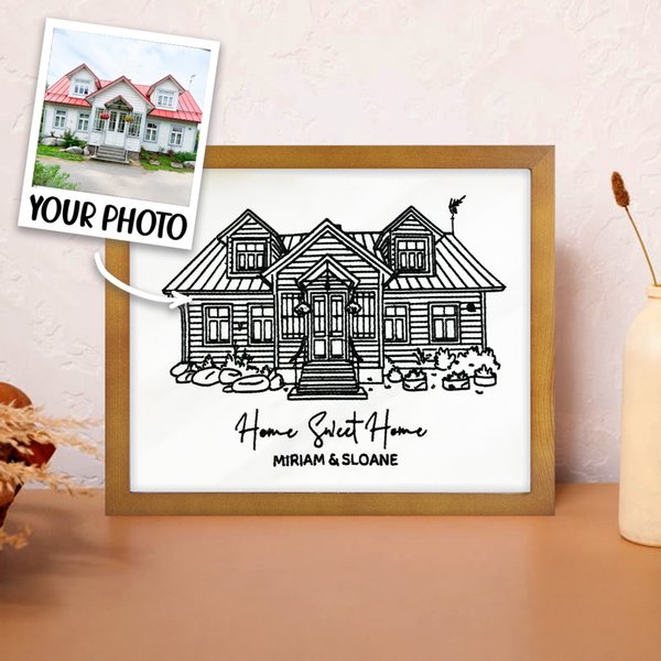 Maison Personnalisée Photo Ligne Broderie Encadrée Peinture avec Texte Décoration murale Anniversaire Pendaison de crémaillère Mariage Cadeau de Noël pour les Amis