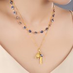 Personalized Evil Eye Wishbone Horseshoe Set of 2 Necklaces with Name and Heart-Shaped Pendant Birthday Anniversary Gift for Family Friends