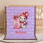 Personalized Cute Cartoon Santa Hat Snowman Initial Word Cloud Soft Tassel Blanket with Name Home Decor Christmas Anniversary Gift for Family