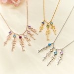 Personalisierte 1-8 Birthstone & Name Hanging Anhänger Familie Halskette Geburtstag Jahrestag Weihnachten Geschenk für Frauen Oma Mom