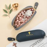 Personalised Cross Multicolour Mini PU Leather Coin Handbag Rosary Bag with Name Birthday Religious Baptism Gift for Christians Catholic