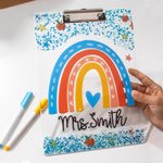 Personalized Glitter Rainbow Apple Acrylic Clipboard with Text School Supplies Teacher Appreciation Week Gift for Teachers