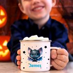 Personalised Cute Cartoon Bat Star 12 oz Multicoloured Rim Enamel Mug with Name Daily Use Halloween Gift for Boys Girls