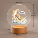 Personalizzato Luna Stelle Animali Carini Luce Notturna LED con Nome Data e Base in Legno Decor Asilo Nido Compleanno Baby Shower Regalo per Bambini