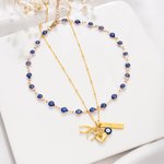 Personalized Evil Eye Wishbone Horseshoe Set of 2 Necklaces with Name and Heart-Shaped Pendant Birthday Anniversary Gift for Family Friends