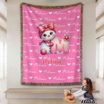 Personalized Cute Cartoon Santa Hat Snowman Initial Word Cloud Soft Tassel Blanket with Name Home Decor Christmas Anniversary Gift for Family