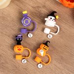 Personalized Witch Hat Pumpkin Ghost Bubble Initial Straw Topper and Lid Topper for 20 oz to 40 oz Tumbler Accessory Halloween Gift for Family Friend