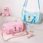 Personalised Ballet Girl Theme Striped Large Seersucker Duffle Bag with Name and Shoulder Strap Back to School Birthday Gift for Girl Dance Lover